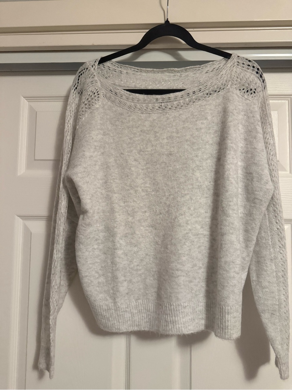 American Eagle Outfitters Light Gray Open-Stitch Crewneck Sweater